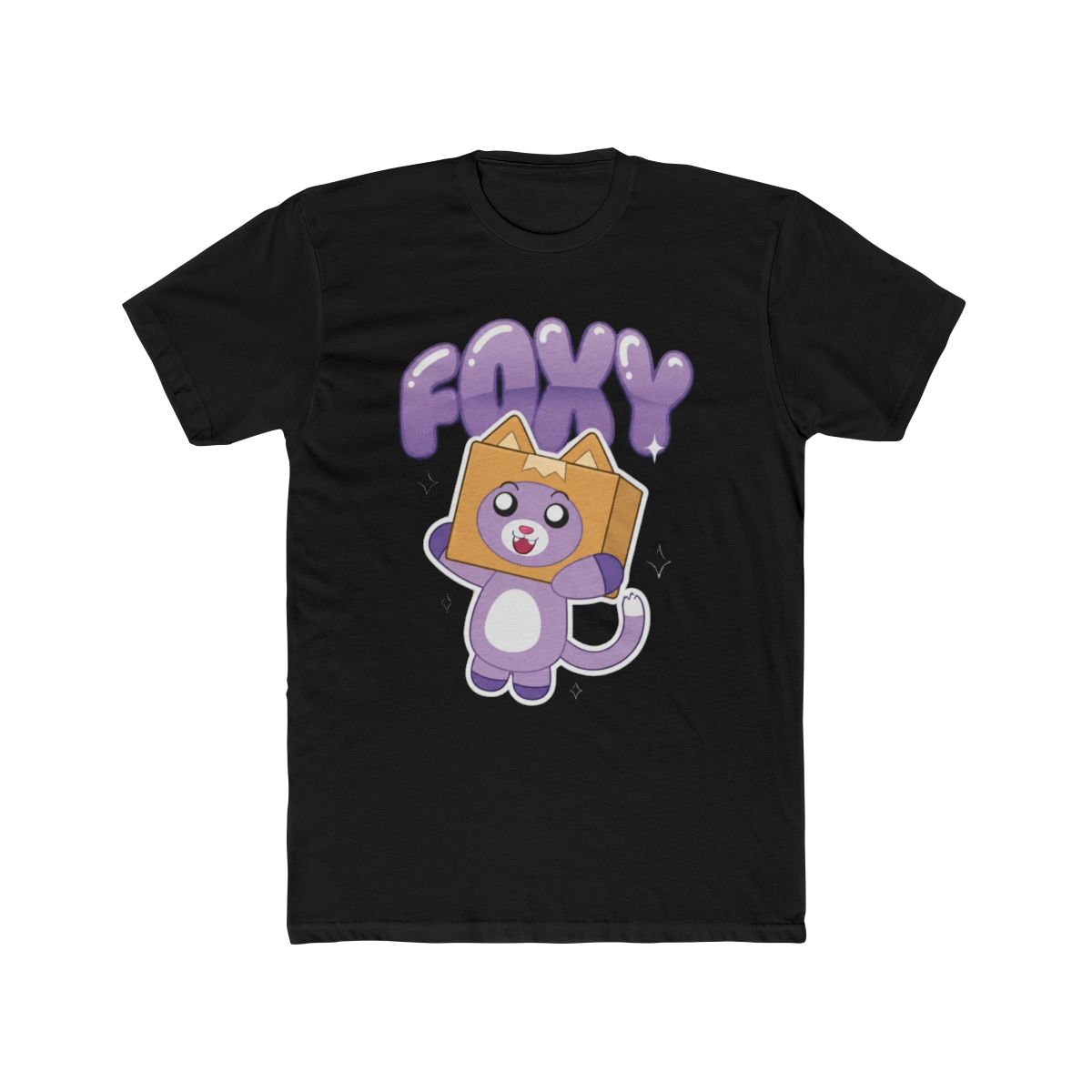 Lanky Box Glittering Foxy With Bubbly Text Youth Navy Crew Neck Short Sleeve Tee | Blue Box