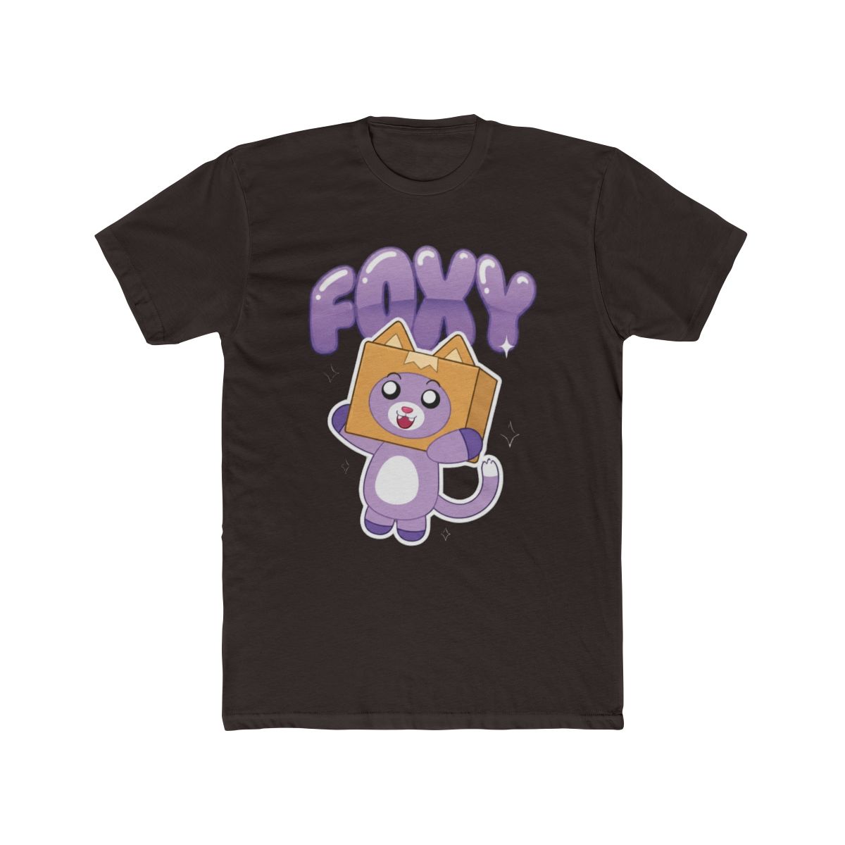 Lanky Box Glittering Foxy With Bubbly Text Youth Navy Crew Neck Short Sleeve Tee | Blue Box - alternate angle 2, merchandise