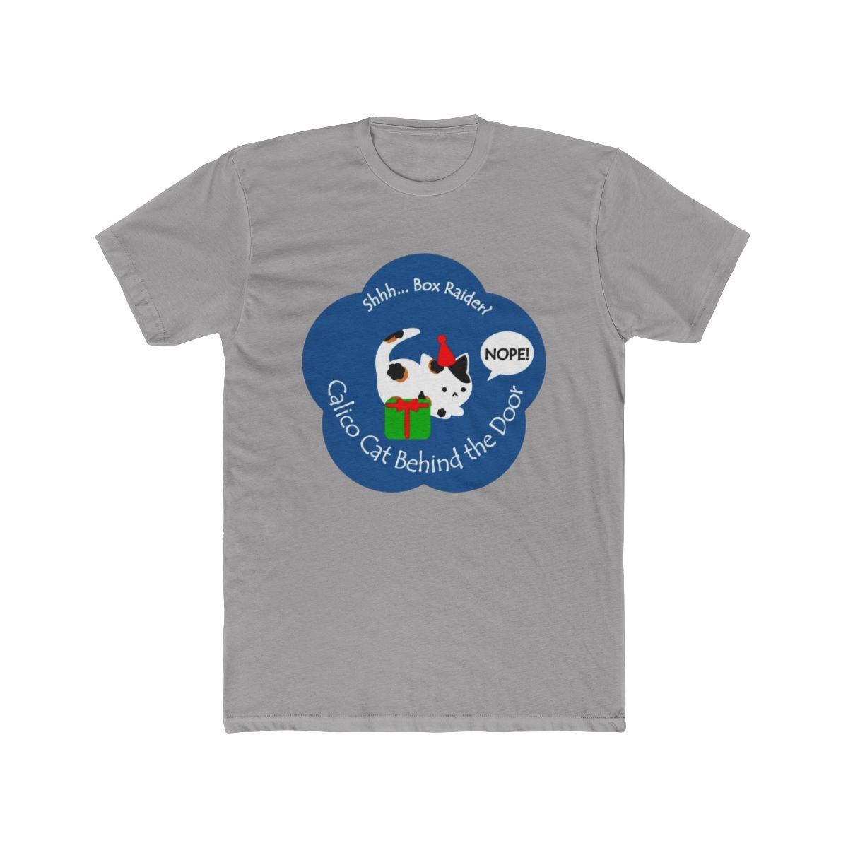 Calico Cat Behind the Door Box Raider Blue Base T Shirt | Blue Box - Official t-shirts merchandise
